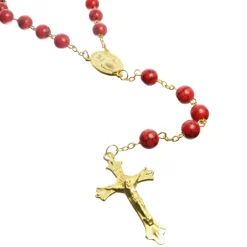 Palais du Rosaire Chapelet en pierres corail avec chaîne dorée et boîte^ Chapelet De La Vierge Miraculeuse | Chapelet Pierre