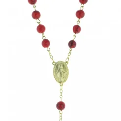 Palais du Rosaire Chapelet en pierres corail avec chaîne dorée et boîte^ Chapelet De La Vierge Miraculeuse | Chapelet Pierre