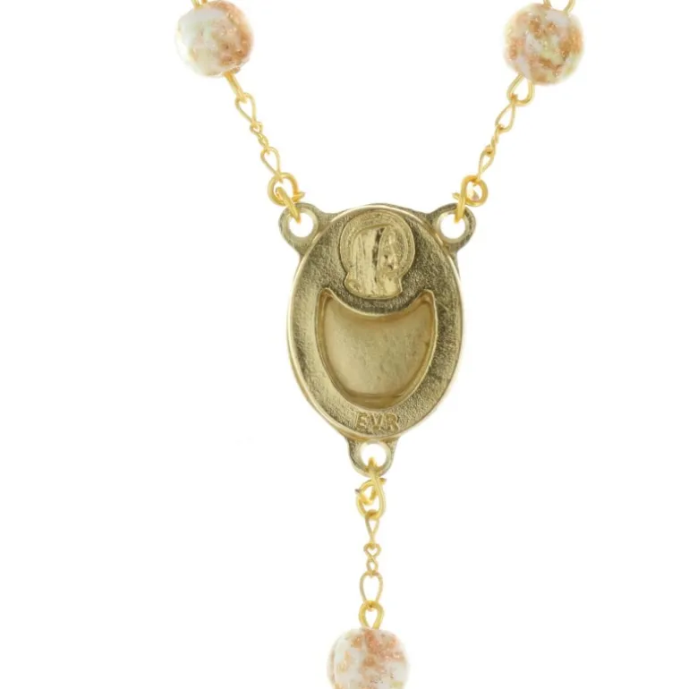 Palais du Rosaire Chapelet en verre de Murano, croix en métal doré et Coeur avec Eau de Lourdes^ Chapelet De Lourdes | Chapelet Verre