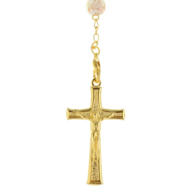 Palais du Rosaire Chapelet en verre de Murano, croix en métal doré et Coeur avec Eau de Lourdes^ Chapelet De Lourdes | Chapelet Verre