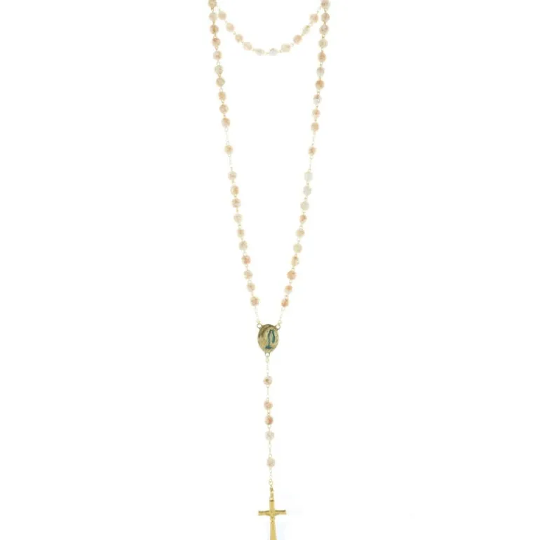 Palais du Rosaire Chapelet en verre de Murano, croix en métal doré et Coeur avec Eau de Lourdes^ Chapelet De Lourdes | Chapelet Verre