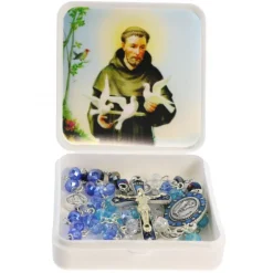 Palais du Rosaire Chapelet en verre et boite Saint-François 6x6 cm^ Autre Chapelet De Devotion | Chapelet Verre
