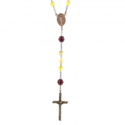 Palais du Rosaire Chapelet en verre tons ambres avec coeur Vierge Miraculeuse et perles violettes^ Chapelet De La Vierge Miraculeuse | Chapelet Verre