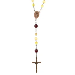 Palais du Rosaire Chapelet en verre tons ambres avec coeur Vierge Miraculeuse et perles violettes^ Chapelet De La Vierge Miraculeuse | Chapelet Verre