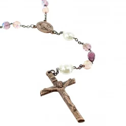 Palais du Rosaire Chapelet en verre tons violets avec coeur Vierge Miraculeuse et perles blanches^ Chapelet De La Vierge Miraculeuse | Chapelet Verre