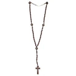 Palais du Rosaire Chapelet Marie qui défait les noeuds, grains bois sur corde avec boite décorée^ Chapelet Corde | Chapelet Bois