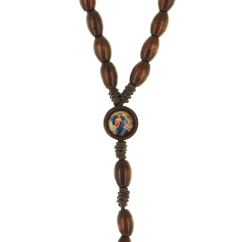 Palais du Rosaire Chapelet Marie qui défait les noeuds, grains bois sur corde avec boite décorée^ Chapelet Corde | Chapelet Bois