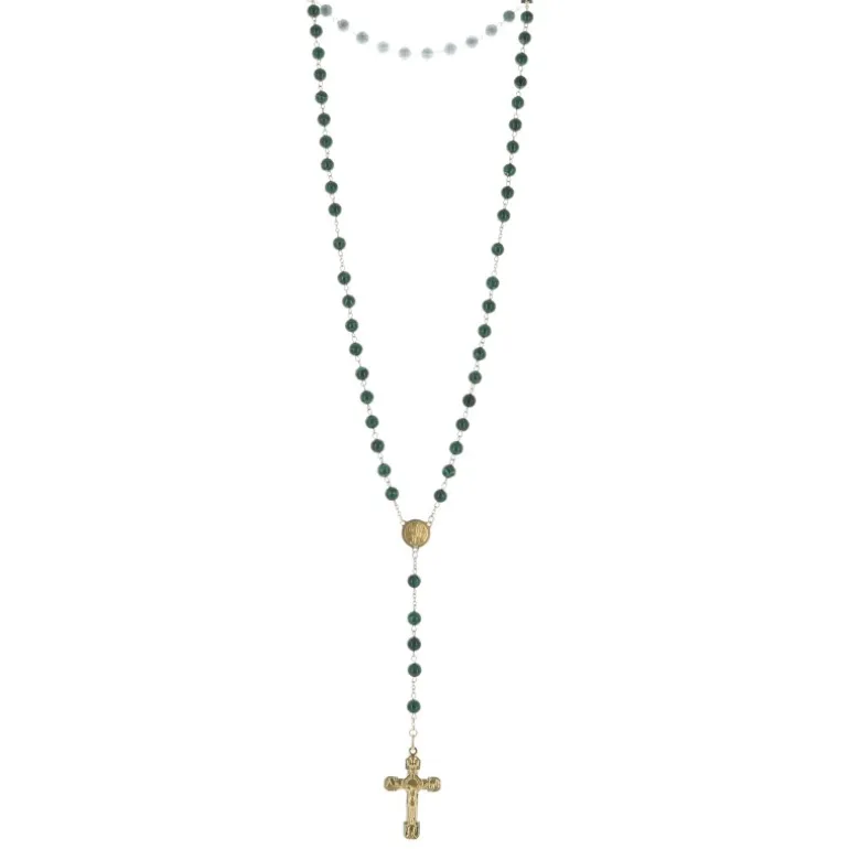 Palais du Rosaire Chapelet plaqué or avec grains en pierre malachite^ Chapelet De Lourdes | Chapelet Pierre