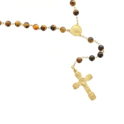 Palais du Rosaire Chapelet plaqué or avec grains en pierre d'agate noire^ Chapelet De Lourdes | Chapelet Pierre