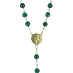 Palais du Rosaire Chapelet plaqué or avec grains en pierre malachite^ Chapelet De Lourdes | Chapelet Pierre