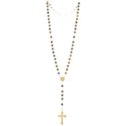 Palais du Rosaire Chapelet plaqué or avec grains en pierre d'agate noire^ Chapelet De Lourdes | Chapelet Pierre