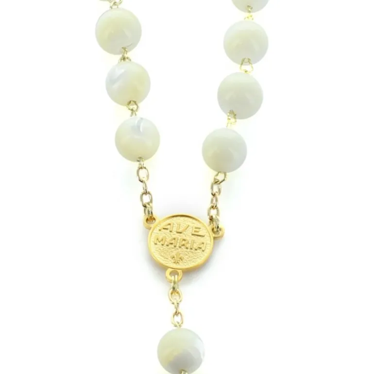Palais du Rosaire Chapelet plaqué or avec grains de nacre^ Chapelet De Lourdes | Chapelet Nacre