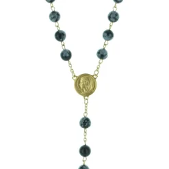 Palais du Rosaire Chapelet plaqué or avec grains en pierre obsidienne^ Chapelet De Lourdes | Chapelet Pierre