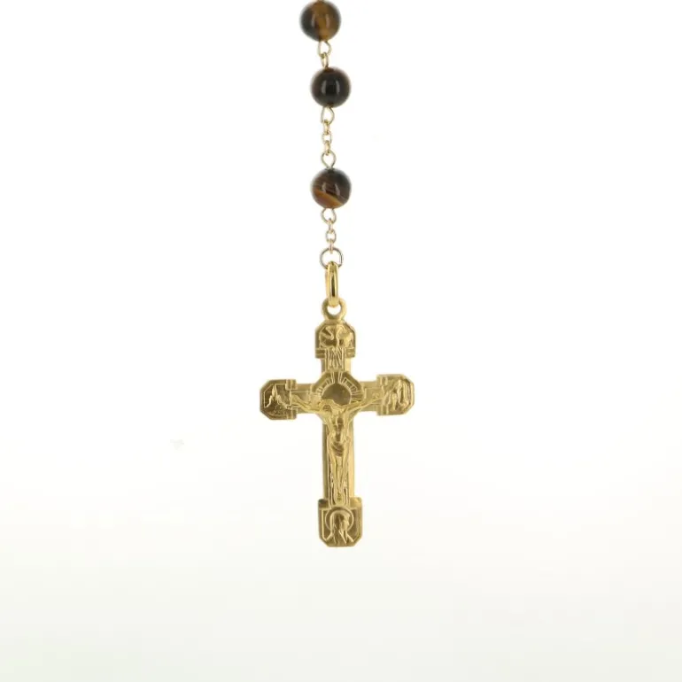 Palais du Rosaire Chapelet plaqué or avec grains en pierre d'agate noire^ Chapelet De Lourdes | Chapelet Pierre