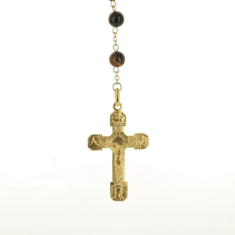 Palais du Rosaire Chapelet plaqué or avec grains en pierre d'agate noire^ Chapelet De Lourdes | Chapelet Pierre