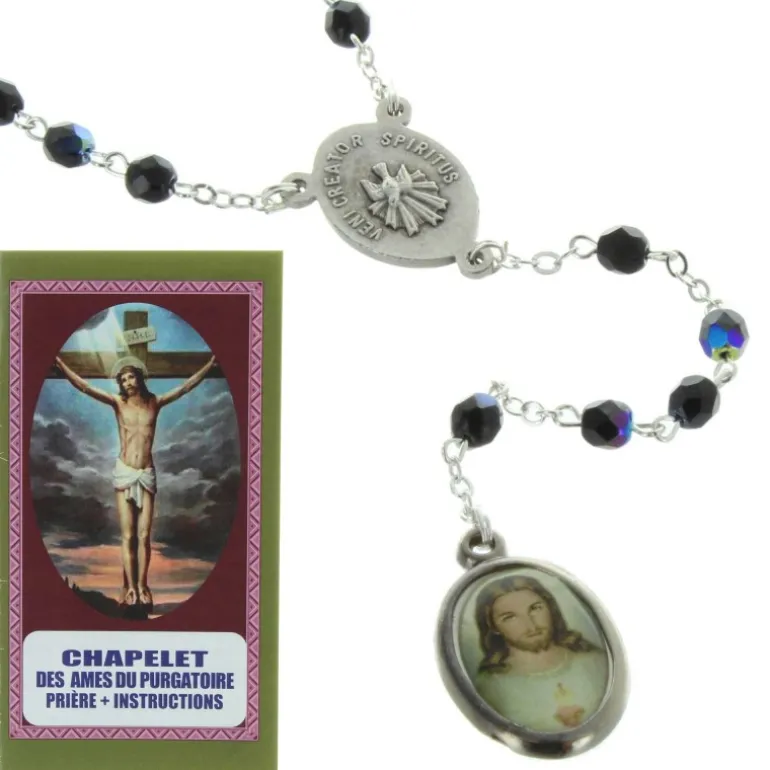 Palais du Rosaire Chapelet pour les Âmes du Purgatoire avec livret de prières^ Autre Chapelet De Devotion | Chapelet Verre