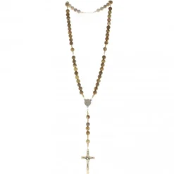 Palais du Rosaire Chapelet Saint Benoît en pierre de jaspe et corde beige^ Chapelet De Saint Benoît | Chapelet Pierre