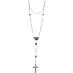 Palais du Rosaire Chapelet souvenir des 160 ans de Lourdes en verre blanc en boite^ Chapelet Verre | Chapelet De Lourdes