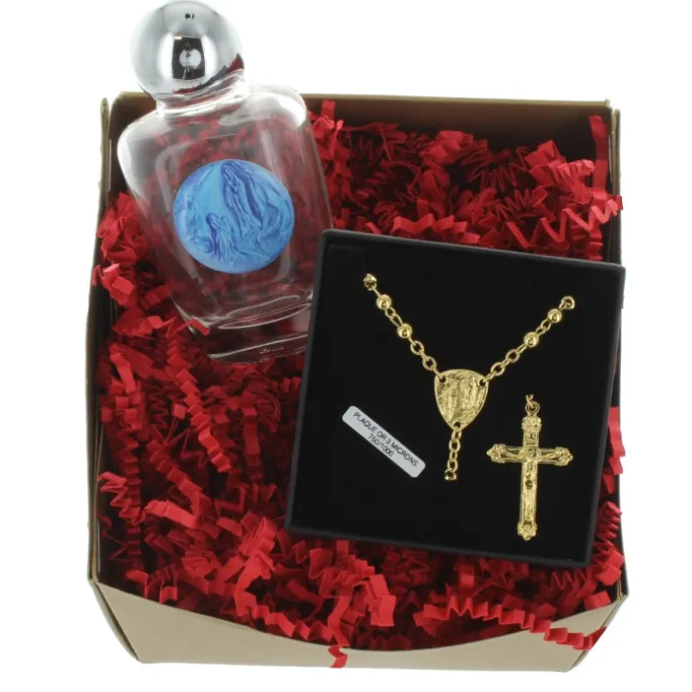 Palais du Rosaire Coffret cadeau religieux de Noël, mon précieux chapelet de Lourdes^ Chapelet Plaqué Or