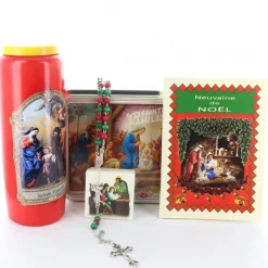 Palais du Rosaire Coffret Religieux de la Sainte Famille avec Chapelet, livret et bougie neuvaine^ Décoration De Noël