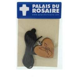 Palais du Rosaire Collier avec Pendentif coeur ange gravé en bois monté sur corde^ Collier Fantaisie