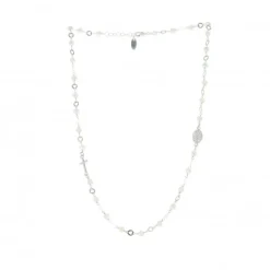 Palais du Rosaire Collier blanc en argent avec perles en verre, croix argent et Miraculeuse^ Collier En Argent