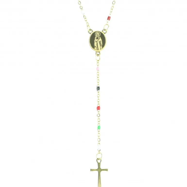 Palais du Rosaire Collier chapelet doré de Lourdes avec grains multicolors^ Collier Fantaisie | Chapelet De Lourdes