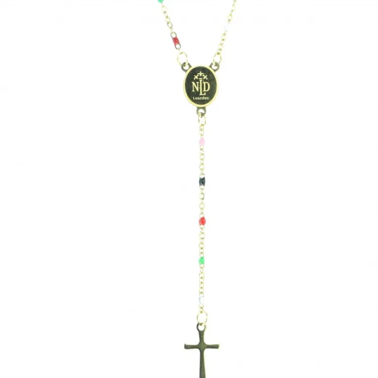 Palais du Rosaire Collier chapelet doré de Lourdes avec grains multicolors^ Collier Fantaisie | Chapelet De Lourdes