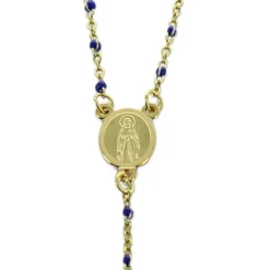Palais du Rosaire Collier chapelet en Acier doré avec perles bleues^ Collier Fantaisie | Chapelet Métal