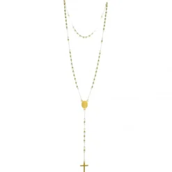 Palais du Rosaire Collier chapelet en acier doré avec coeur Apparition de Lourdes et Saint Benoit^ Chapelet De Saint Benoît | Chapelet De Lourdes