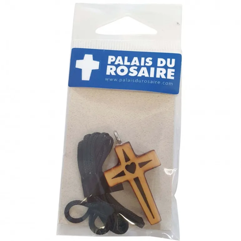 Palais du Rosaire Collier croix en bois d'érable de 3,5cm avec cordon^ Croix Religieuse | Collier Fantaisie