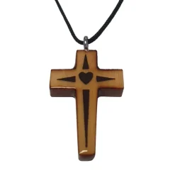 Palais du Rosaire Collier croix en bois d'érable de 3,5cm avec cordon^ Croix Religieuse | Collier Fantaisie