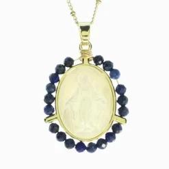 Palais du Rosaire Collier de la Vierge Miraculeuse doré entouré de pierres Lapis Lazuli^ Collier Fantaisie
