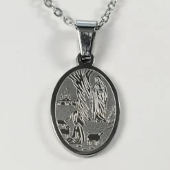 Palais du Rosaire Collier en acier avec médaille de l'Apparition de Lourdes avec boîte imagée^ Collier Fantaisie