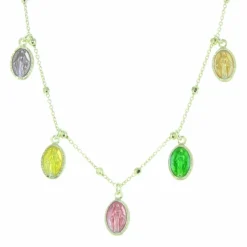 Palais du Rosaire Collier en Argent Doré avec 5 médailles colorées de la Vierge Miraculeuse^ Collier En Argent
