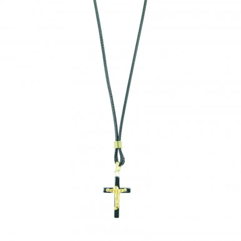Palais du Rosaire Collier en corde avec croix en hématite et Christ doré^ Collier Fantaisie