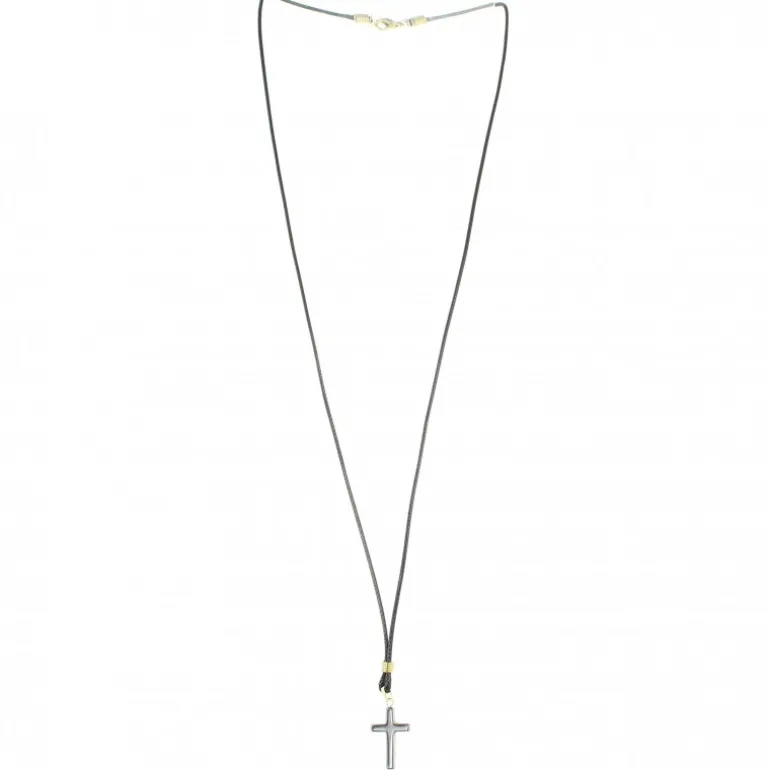 Palais du Rosaire Collier en corde avec croix en hématite et Christ doré^ Collier Fantaisie