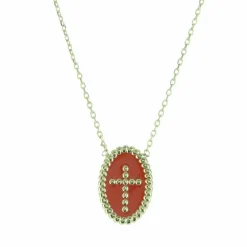 Palais du Rosaire Collier en Plaqué Or avec une médaille croix émaillée^ Collier En Plaqué Or