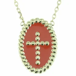 Palais du Rosaire Collier en Plaqué Or avec une médaille croix émaillée^ Collier En Plaqué Or