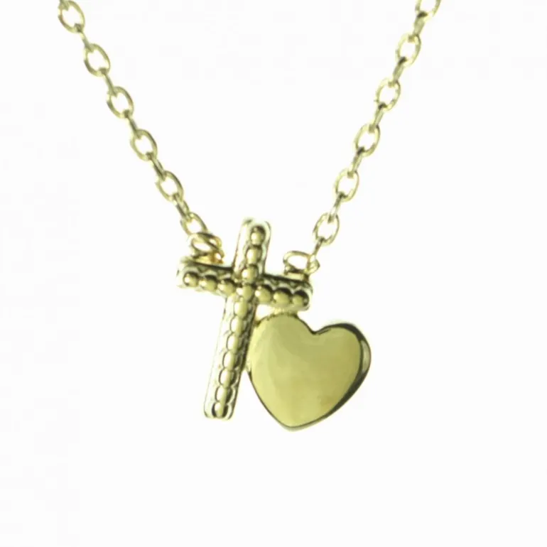 Palais du Rosaire Collier en Plaqué Or Croix et Coeur^ Collier En Plaqué Or