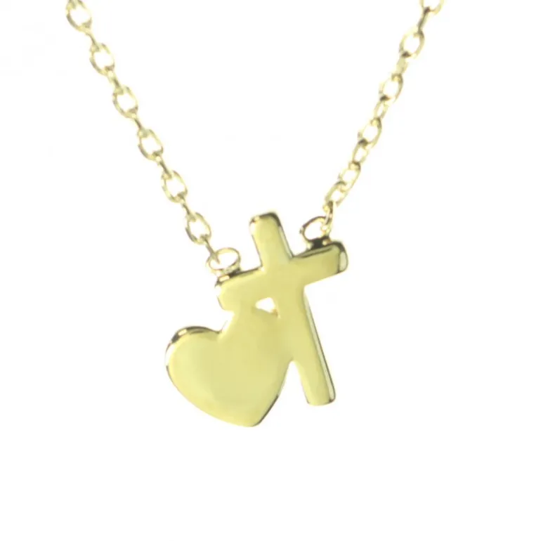 Palais du Rosaire Collier en Plaqué Or Croix et Coeur^ Collier En Plaqué Or