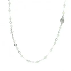 Palais du Rosaire Collier noir en argent avec perles en verre, croix argent et Miraculeuse^ Collier En Argent