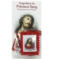 Palais du Rosaire Collier scapulaire du Précieux Sang en tissu avec explication et prière^ Collier Scapulaire