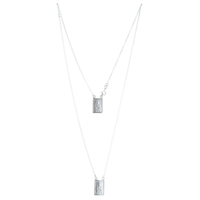 Palais du Rosaire Collier scapulaire en Argent avec médailles religieuses carrées^ Collier Scapulaire | Collier En Argent