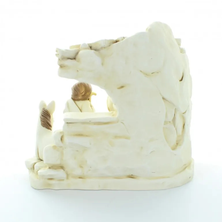 Palais du Rosaire Crèche blanche et dorée en résine 18 cm^ Décoration De Noël | Crèche