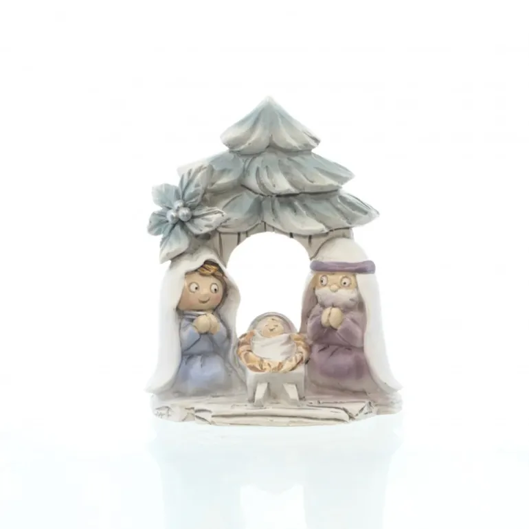 Palais du Rosaire Crèche de la Sainte Famille avec sapin enneigé de 7cm en résine^ Crèche