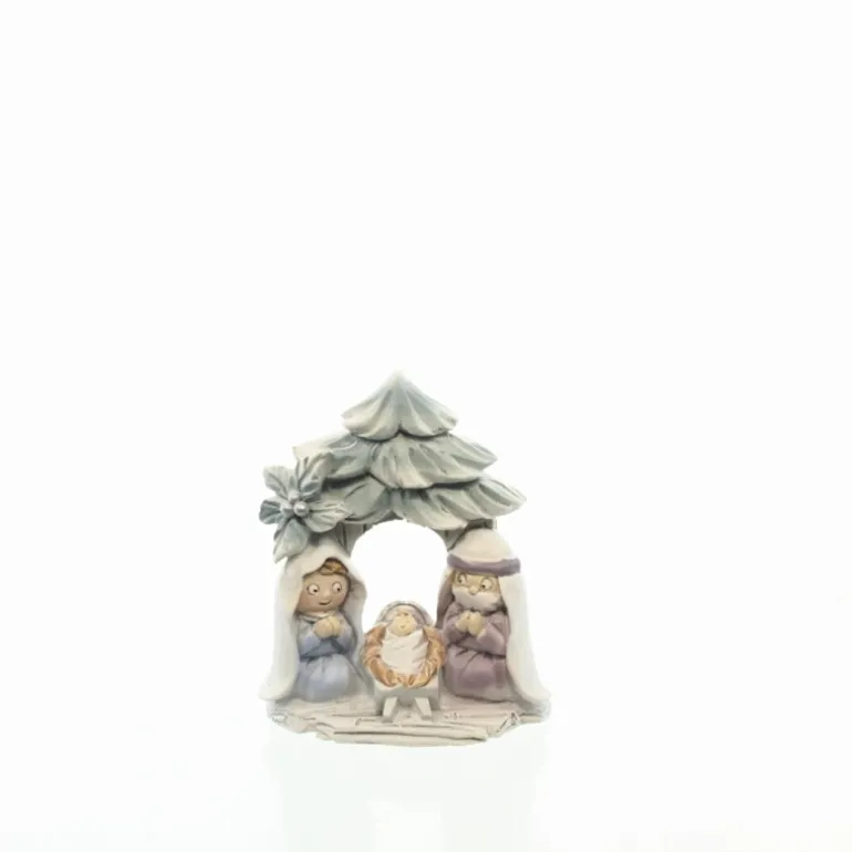 Palais du Rosaire Crèche de la Sainte Famille avec sapin enneigé de 7cm en résine^ Crèche