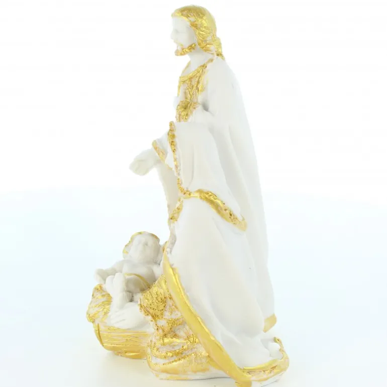Palais du Rosaire Crèche de la Sainte Famille blanche et dorée de 12cm^ Crèche