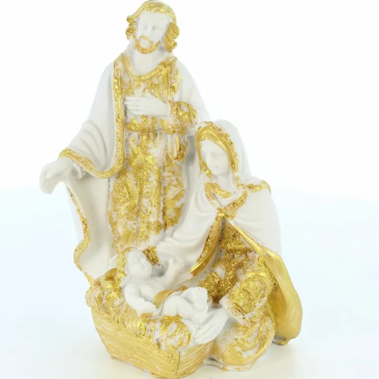 Palais du Rosaire Crèche de la Sainte Famille blanche et dorée de 12cm^ Crèche
