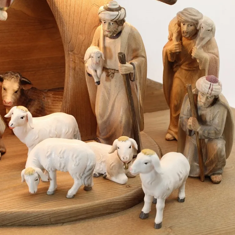 Palais du Rosaire Crèche en bois 19 pièces éclairage LED 13 cm^ Crèche
